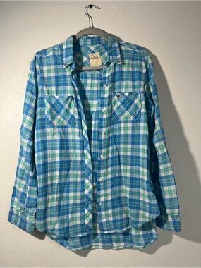 Hollister Turquoise and Blue Plaid Shirt